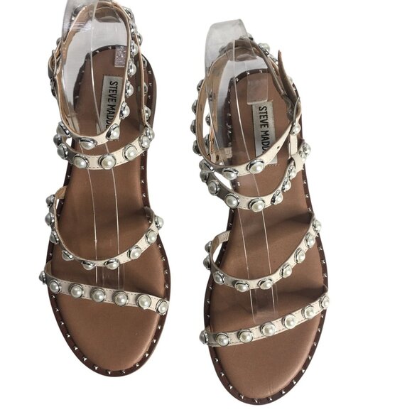 Steve Madden Sandals Womens Size 8 Travel-P Pearl Stud Gladiator Strappy Ivory - Picture 9 of 11